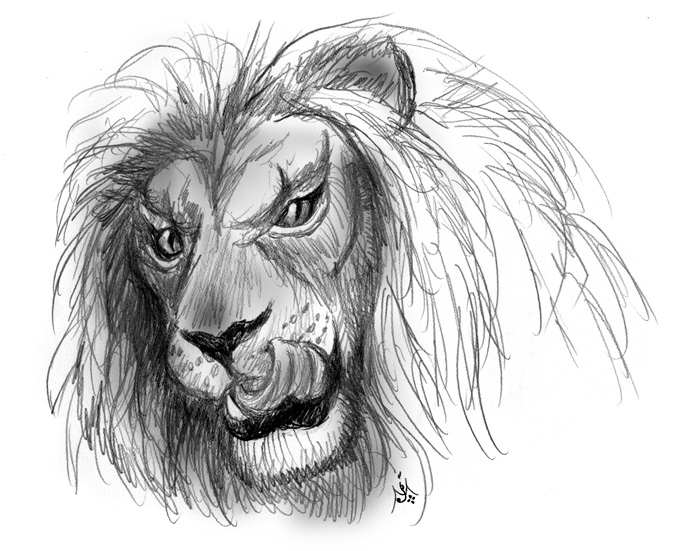 11_07_Lion_at_the_foot_of_the_altar_sketch001_BW_enh2_700